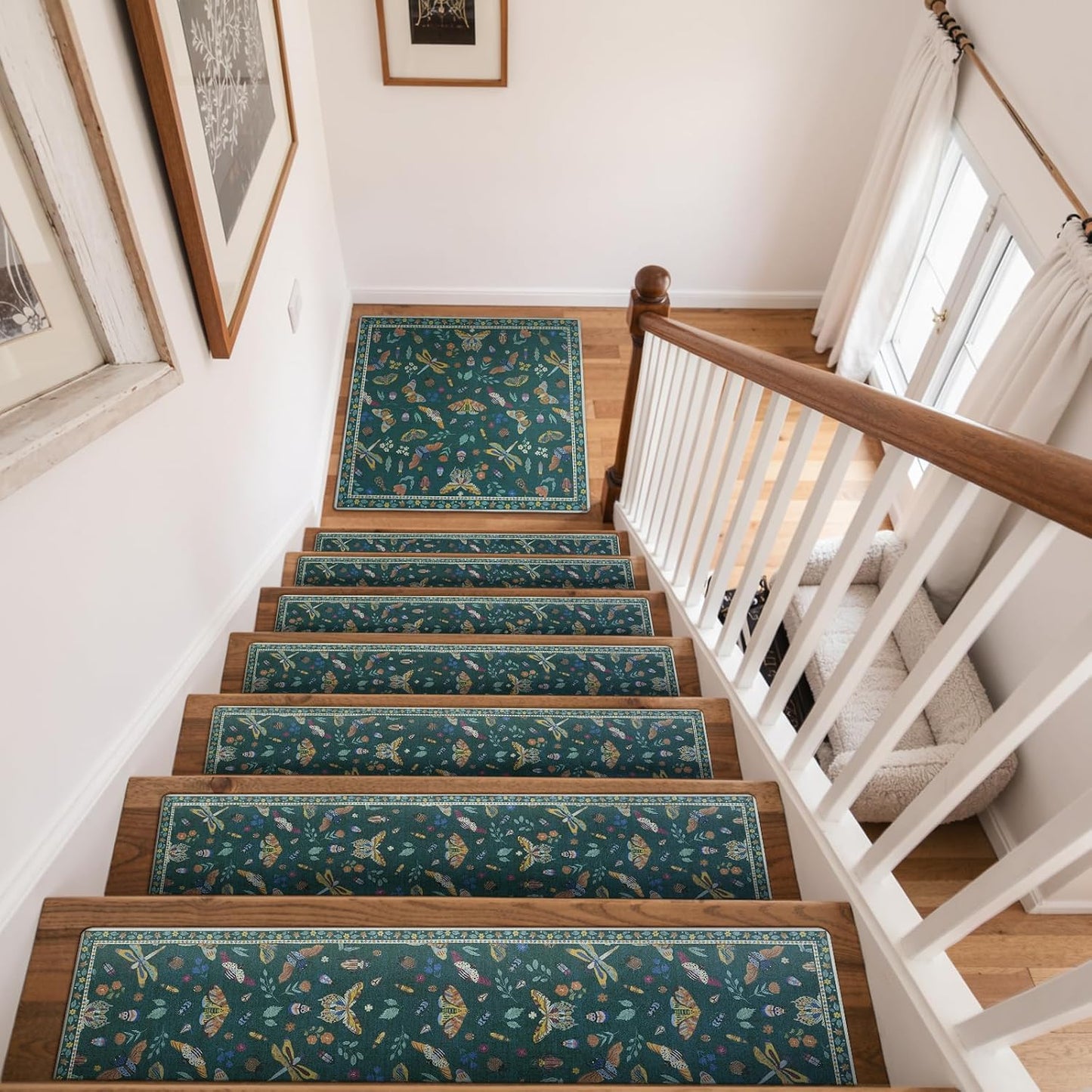 OJIA Insect Print Stair Treads Non Slip Stair Runners for Wooden Steps Indoor, 15PCS 8"x30" Rubber Backing Carpet Treads for Wood Stairs Staircase Step Treads for Kids & Dogs, Stair Covers, Black
