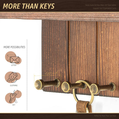 Rebee Vision Small Key Holder Wall Mount for Farmhouse Decor - Key and Mail Holder for Wall with Shelf and 4 Key Hooks - Room Decor Aesthetic (Distressed Blue)