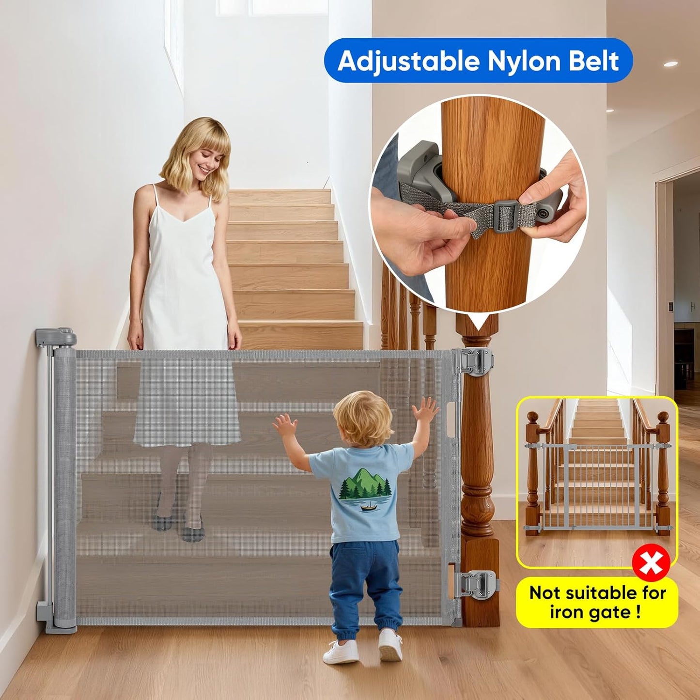 Retractable Baby Gate for Stairs & Doorways, 33" Tall Extends to 71" Wide | Extra Wide Safety Kid Pet Gate, Mesh Dog Gate for Indoor,Outdoor, Hallways One-Handed Operation, Easy Install(33”x71”-Black)
