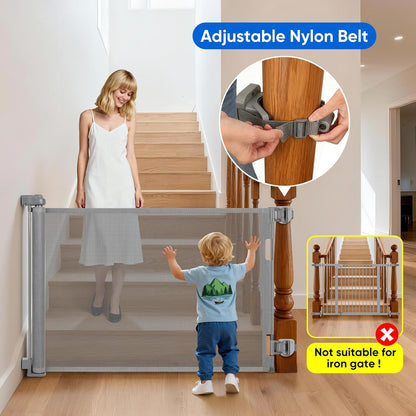 Retractable Baby Gate for Stairs & Doorways, 33" Tall Extends to 71" Wide | Extra Wide Safety Kid Pet Gate, Mesh Dog Gate for Indoor,Outdoor, Hallways One-Handed Operation, Easy Install(33”x71”-Black)