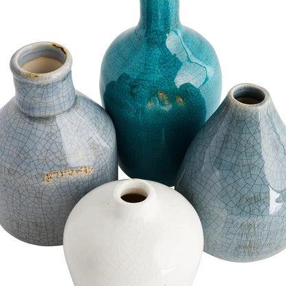 Creative Co-Op Blue & Ivory Terracotta Vases (Set of 4 Sizes)
