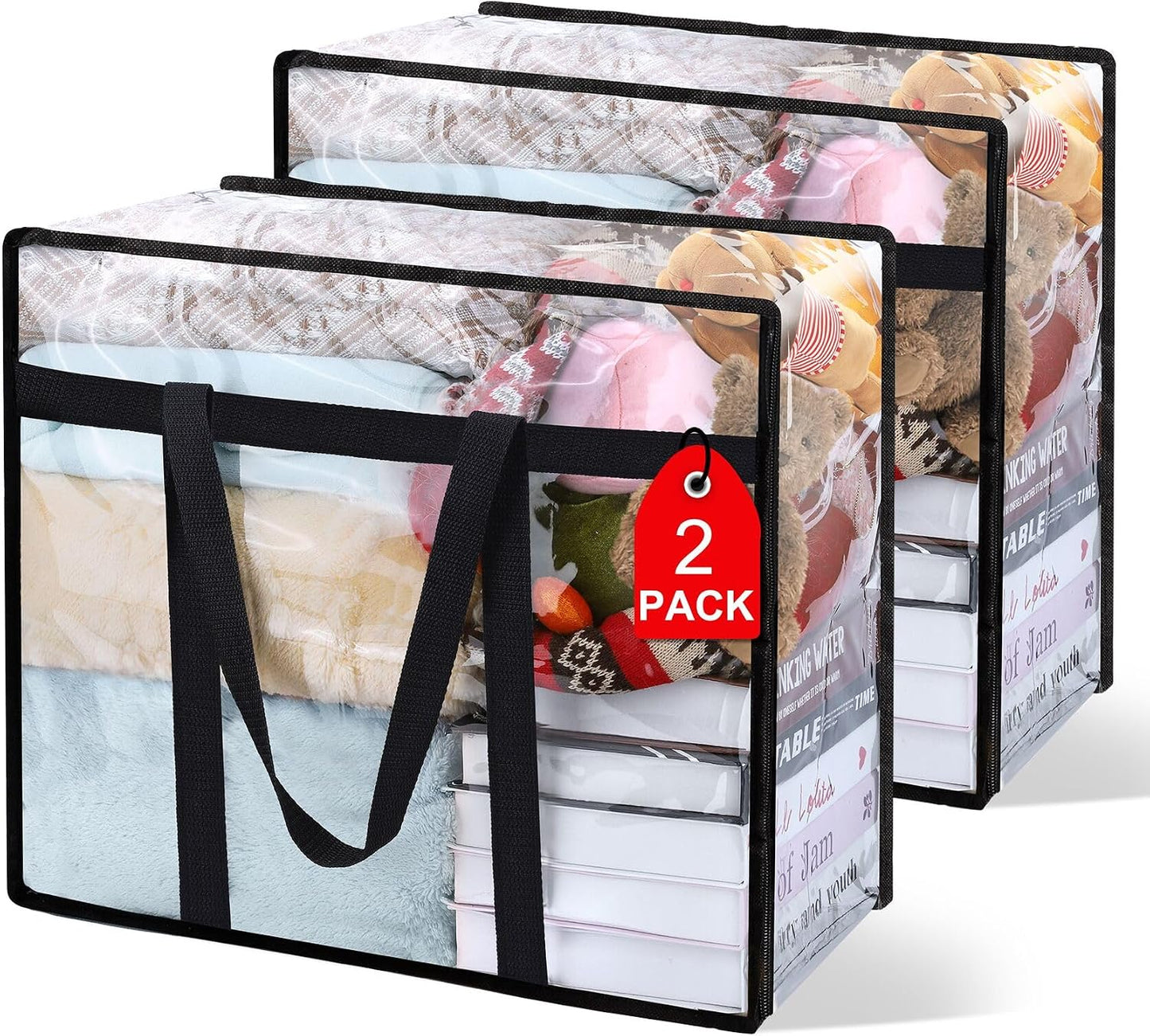 6Pack Clear Blanket Storage Bags Comforter Clothes Storage Moving Bag, 40L | Vinyl Material Reinforced Handle for Bedding, Clothing, Comforters, Pillows, Toys, Closet Organizers and Storage Containers