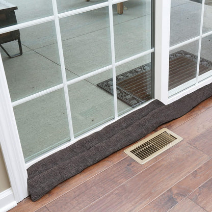 HOME DISTRICT Sliding Door Draft Stopper - Glass Door Draft Blocker, Patio Under Door Draft Stopper, Door Air Blocker Draft Dodger Approx. 71" Long - Black Faux Linen