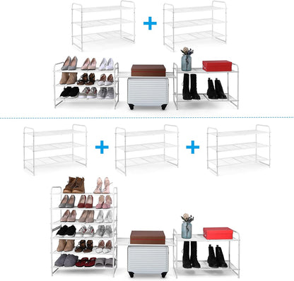 Simple Trending 3-Tier Stackable Shoe Rack, Expandable & Adjustable Shoe Shelf Storage Organizer, Wire Grid, Black
