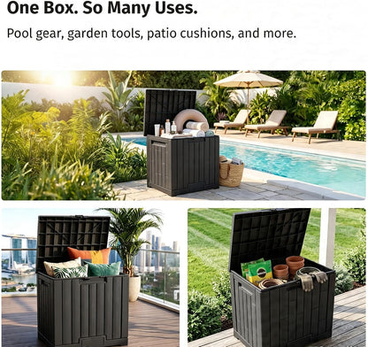 LAUSAINT HOME 320 Gallon Resin Deck Box, Package Delivery Box with Lockable Lid, Waterproof Outdoor Storage Box For Garden Tools, Patio Cushions(320 Gallon,Black)