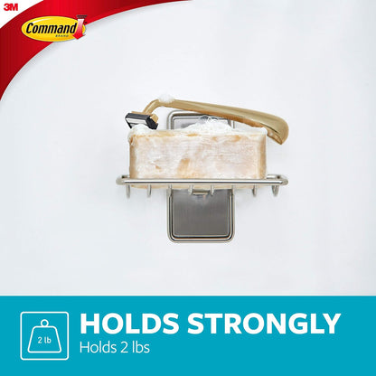Command Soap Dish for Shower, Damage Free Hanging Bathroom Soap Dish, No Tools Bar Soap Holder, 1 Satin Nickel Soap Dish and 2 Water-Resistant Command Strips