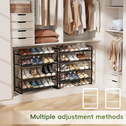 5-Tier Wide Shoe Rack, Metal Shoe Organizer for Closet, Stackable Freestanding Shoe Storage Shelf with Sturdy Wire Grid, Large Capacity Durable Shoe Rack for Entryway Bedroom, Black