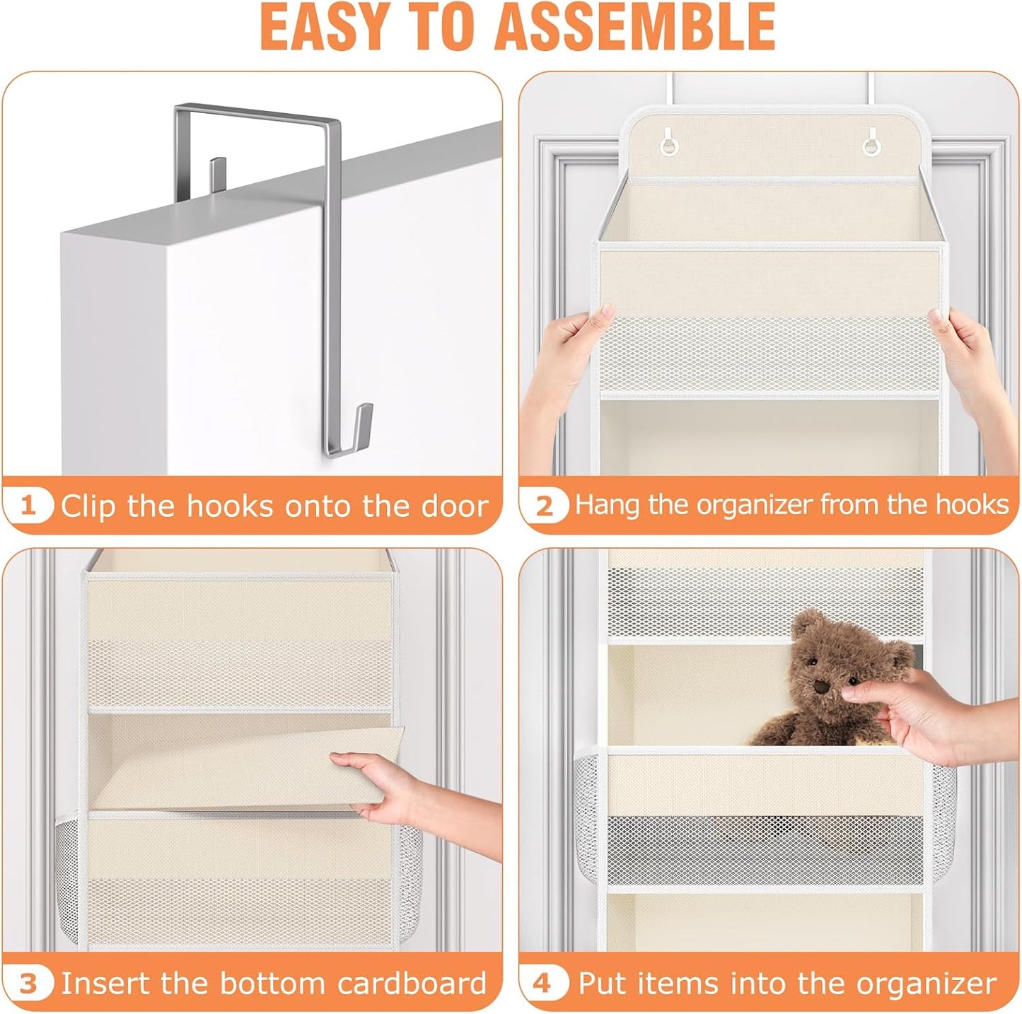 WISELIFE Over The Door Organizer Storage 4 Shelves Large Capacity Hanging Bedroom Storage Solution with 6 Side Pockets for Dorm Bathroom Pantry Nursery and Baby Essentials Holds up to 40 Lbs (Black)