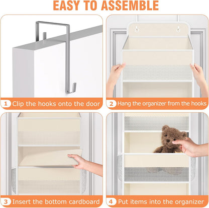 WISELIFE Over The Door Organizer Storage 4 Shelves Large Capacity Hanging Bedroom Storage Solution with 6 Side Pockets for Dorm Bathroom Pantry Nursery and Baby Essentials Holds up to 40 Lbs (Black)