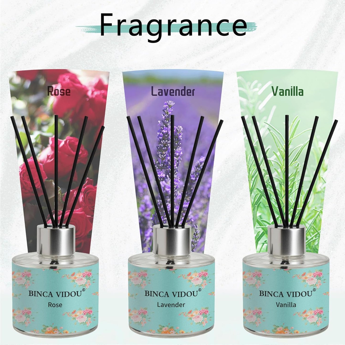 Reed Diffuser Set, Binca Vidou Lavender & Vanilla Natural Scent Oil Diffusers with Sticks for Home Office Bathroom Aromatherapy Decor 1.69oz x 2
