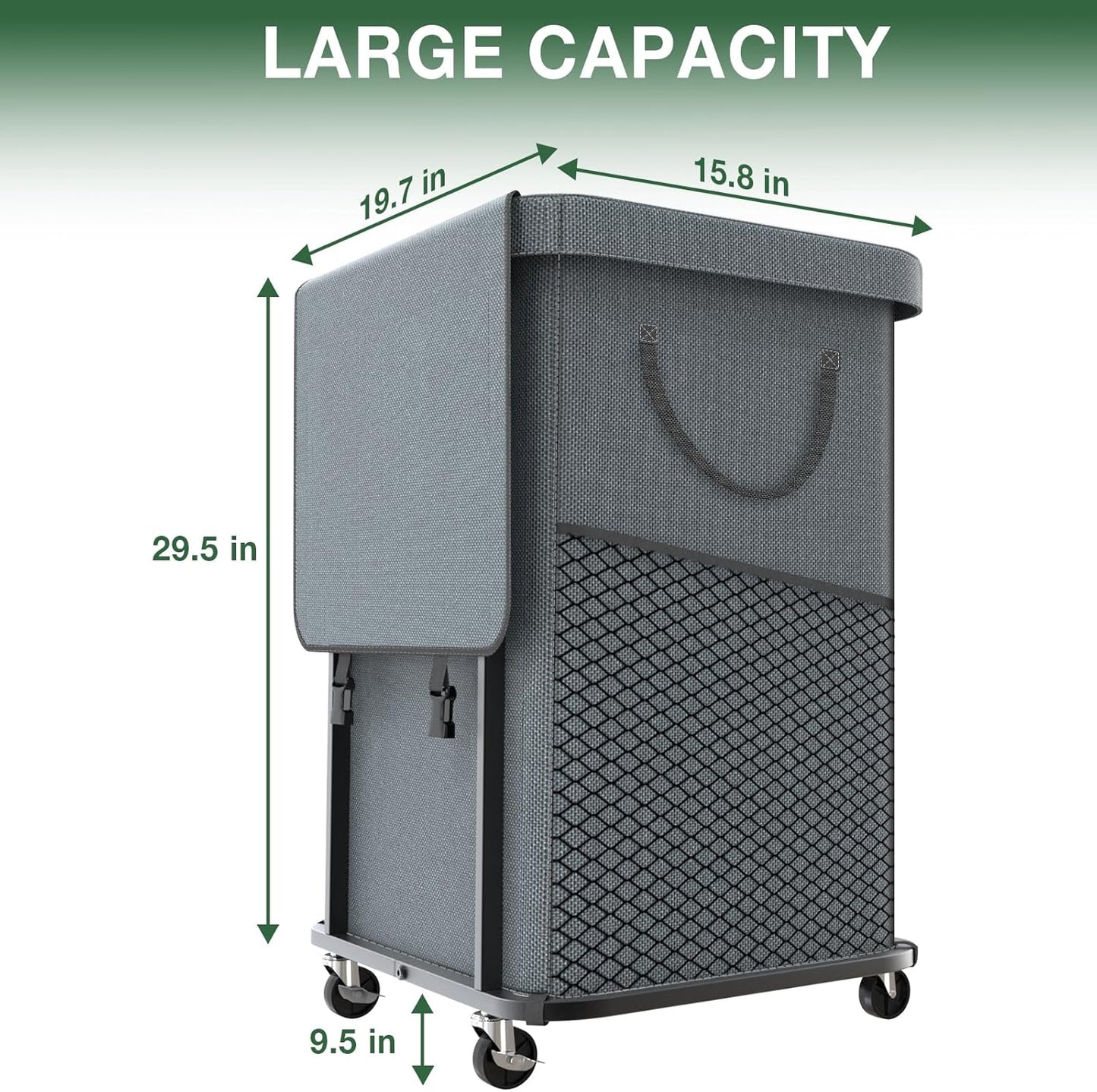 60 Gal(230L) Laundry Basket with Lid, Rolling Laundry Hamper with Wheels, Dirty Clothes Hamper with Metal Frame and Removable Bag Design, Suitable for Laundry Room, Bedroom (Black, 3 Section 230L)