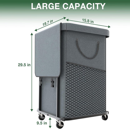 60 Gal(230L) Laundry Basket with Lid, Rolling Laundry Hamper with Wheels, Dirty Clothes Hamper with Metal Frame and Removable Bag Design, Suitable for Laundry Room, Bedroom (Black, 3 Section 230L)