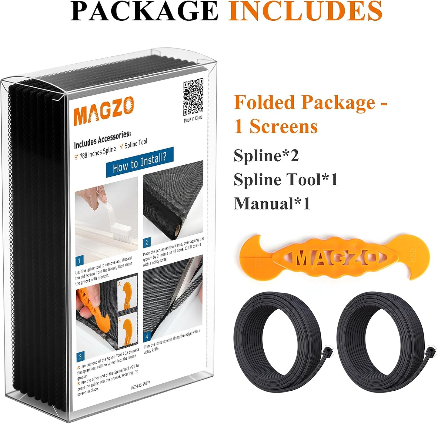 2PACK MAGZO Window&Door Screen Replacement Kit, 48''W x 99''L, with Retainer Spline (Total 65.6 FT) and Press-Fit Roller Tool, Scratch-Proof Polyester, Mesh Roll Repair for Patio, Pet Friendly, Grey