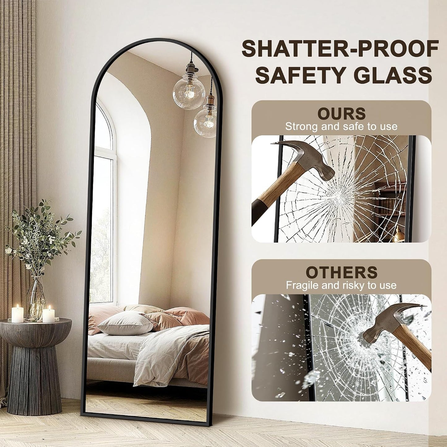 FICTOR Arched Full Length Mirror 15" x 56", Full Body Floor Mirror with Adjustable Stand, Free Standing Mirror with Aluminum Frame for Bedroom, Living Room, Cloakroom, Gold