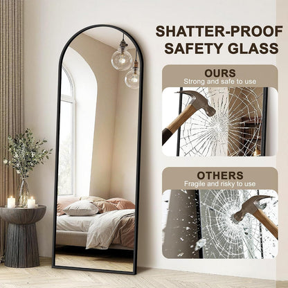 FICTOR Arched Full Length Mirror 15" x 56", Full Body Floor Mirror with Adjustable Stand, Free Standing Mirror with Aluminum Frame for Bedroom, Living Room, Cloakroom, Gold
