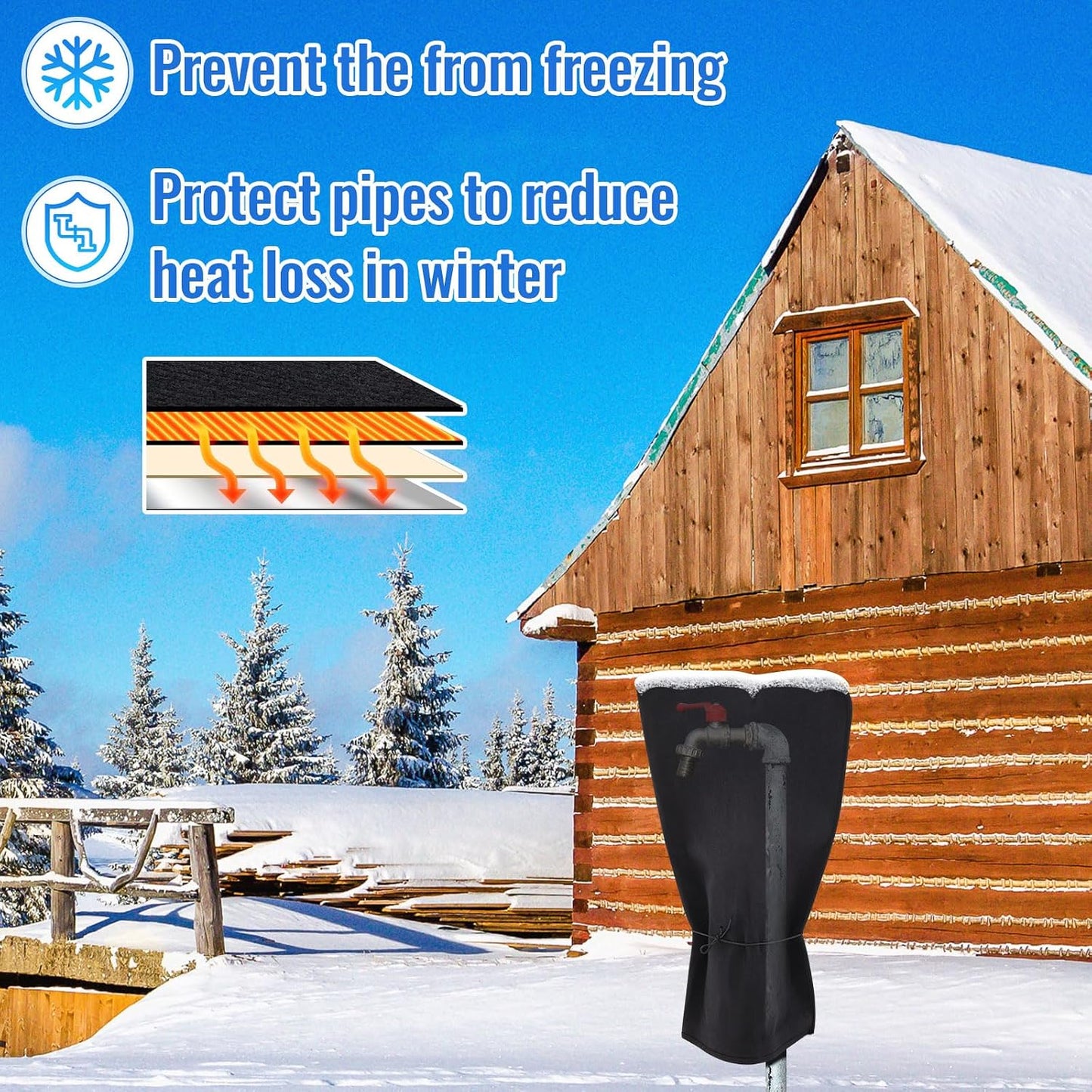 1 Pcs 25.2" L x14 W Electric Heated Outdoor Faucet Cover for Winter Freeze Protection Heating Hose Bib Covers for Winter, Water Pipe Heater for Garden Faucet Insulated Spigot Protector, Black