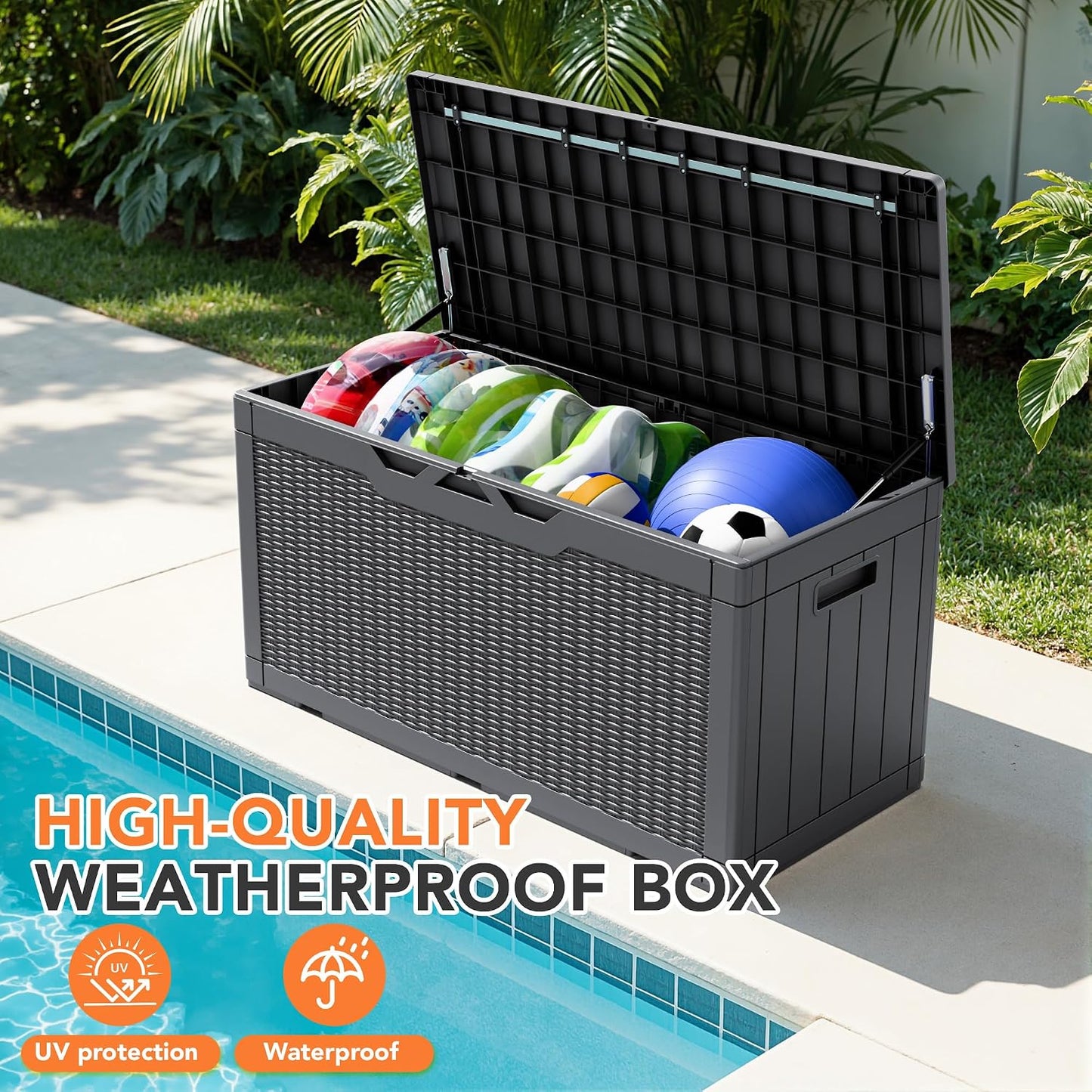32 Gallon Deck Box Outdoor Indoor Waterproof Storage Box for Patio Furniture, Pool Accessories, Garden Tools, and Cushion Storage, Black