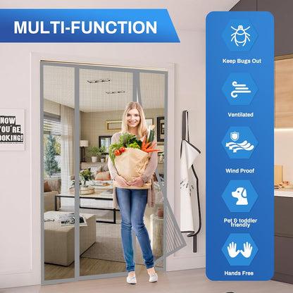 Magnetic Screen Door Upgraded PET Mesh Stronger Than Fiberglass and Polyester,Hands Free,Keeps Bugs Out,Pet & Kid Friendly,Suitable for Sliding Door,Large Patio Door and French Door-72''x80''