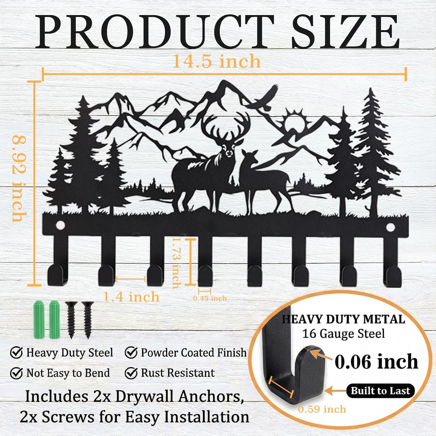 Deer Mountain Metal Key Holder Wall Mount Key Holder for Wall Rustic Cabin Decor Key Rack Hooks Hanger Woodland Wildlife Wall Art Entryway Organizer Housewarming Hunting Gifts