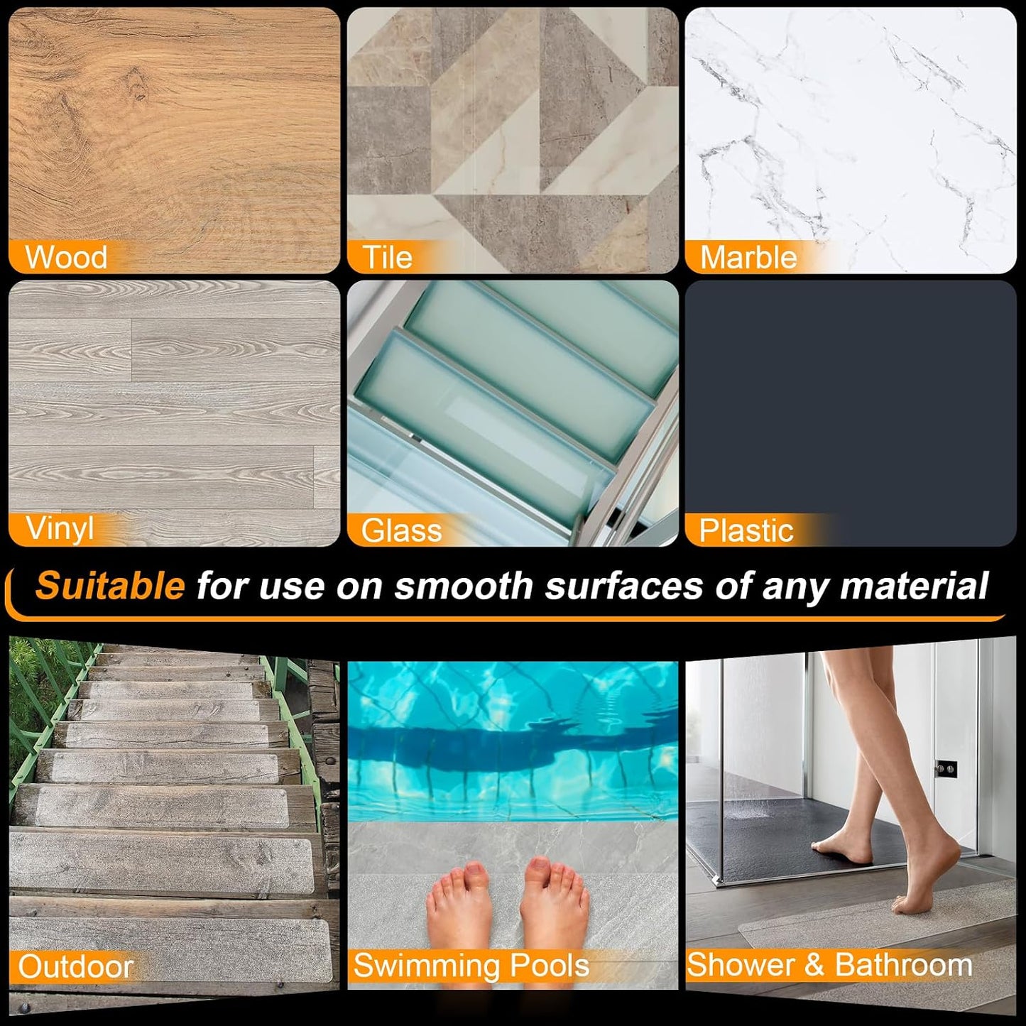 SMILOOL Clear Non-Slip Treads for Wooden Steps Indoor 5 Pack 4" x 32" Pre-Cut Anti-Slip Strips, Grip Tape Transparent Grips for Wood Stairs, Dogs, Kids and Pets, Waterproof