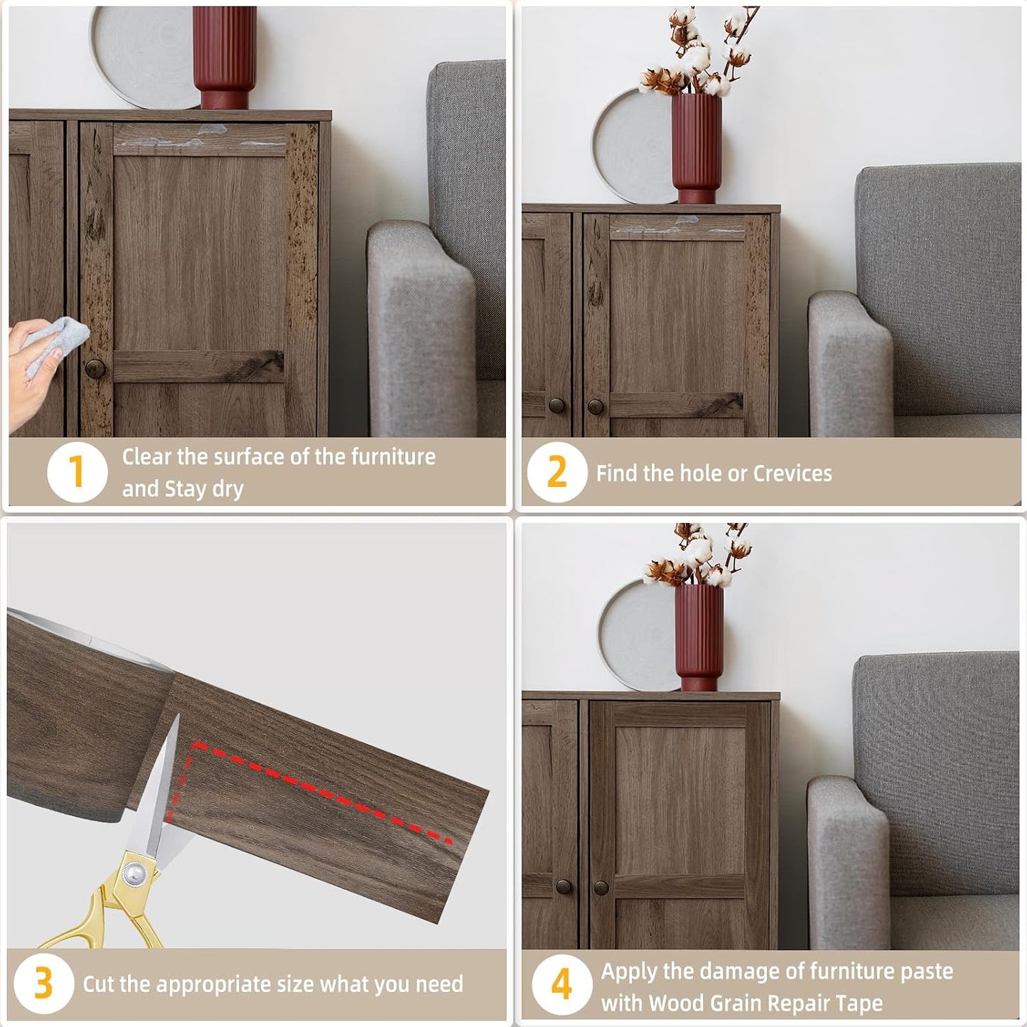 Wood Grain Repair Tape, 2.4 inch X 15ft Self Adhesive Natural Walnut Grain Repair Patch for Tables, Chairs, Baseboards, Doors, Windows, Floors, Handicraft DIY.