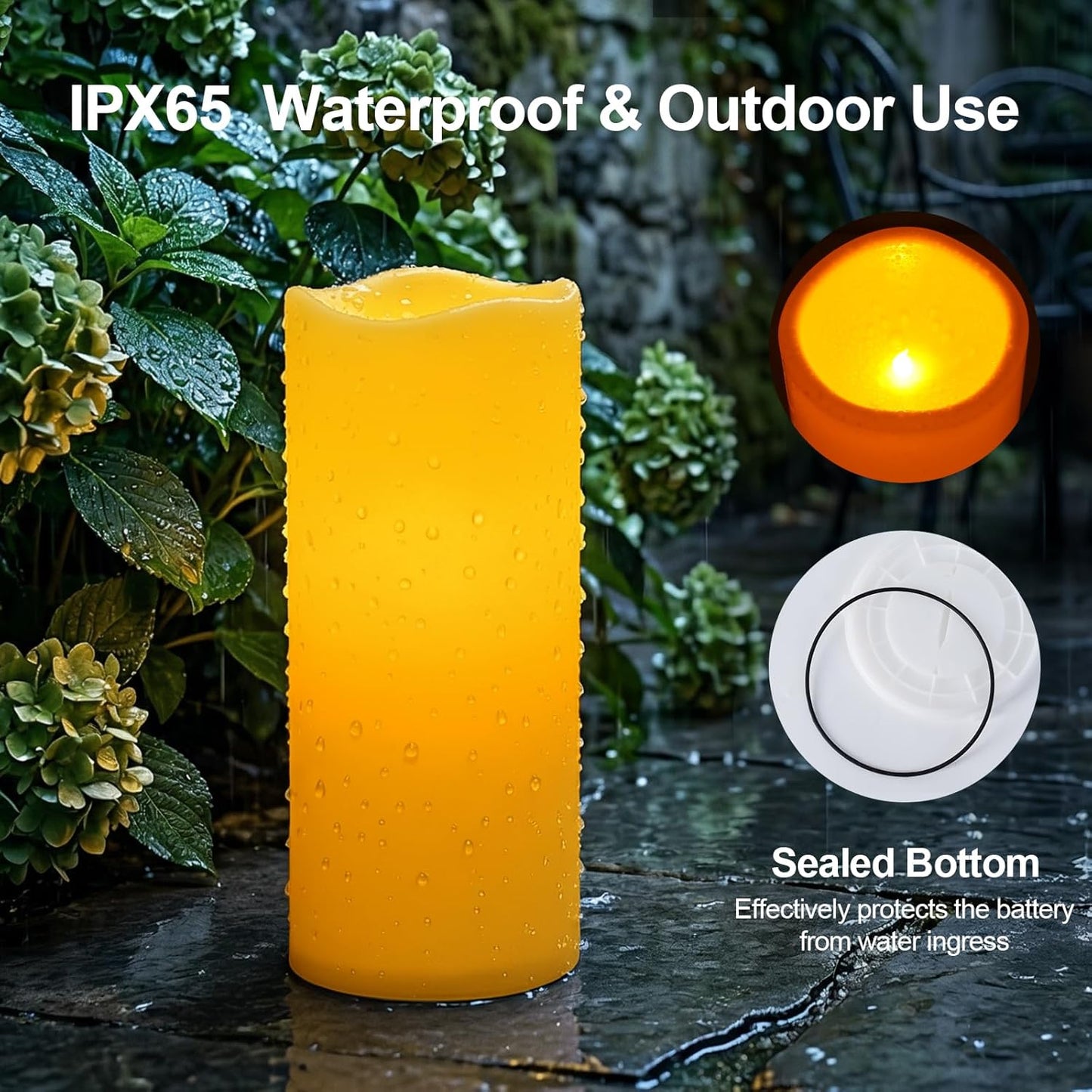 Amagic 3 Pack 4"x 6"8" 10" Outdoor Plastic Electric flameless Candles with Remote Control and Timer, Battery Operated Flickering LED Pillar Fake Candle for Home, Wedding Decor, Ivory
