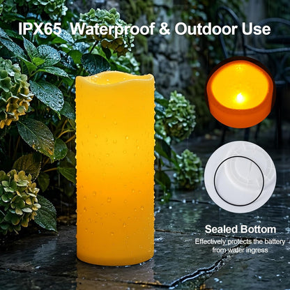 Amagic 3 Pack 4"x 6"8" 10" Outdoor Plastic Electric flameless Candles with Remote Control and Timer, Battery Operated Flickering LED Pillar Fake Candle for Home, Wedding Decor, Ivory