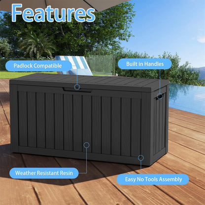 230 Gallon Large Outdoor Storage Box Waterproof, UV Resistant Resin Deck Box with Hydraulic Rod & Lockable Latch for Patio Furniture, Outside Storage Box for Garden Tools, Patio Cushions, Black