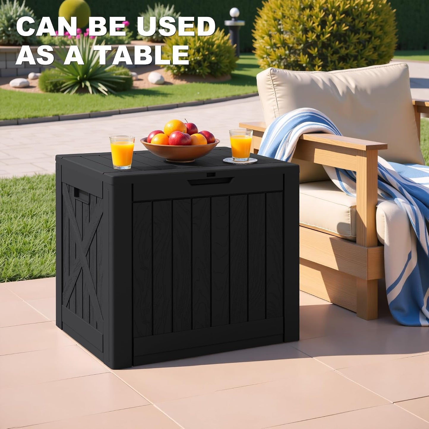 Greesum 31 Gallon Resin Deck Box All Weather Outdoor Storage Boxes for Patio Furniture Set,Outdoor Toys,Garden Tools,Black