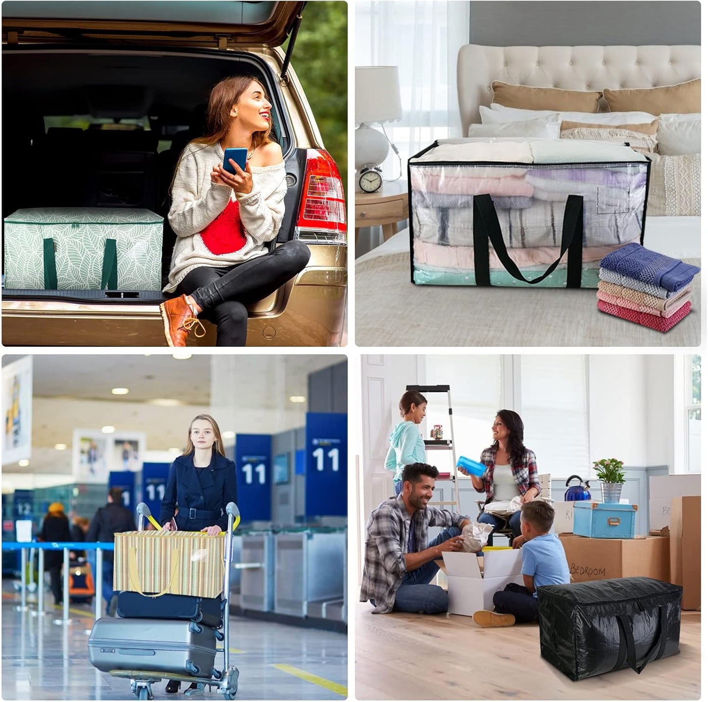 BALEINE 6-Pack Oversized Moving Bags with Reinforced Handles, Heavy-Duty Storage Tote for Clothes, Moving Supplies (Clear, 6-Pack)