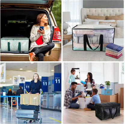 BALEINE 6-Pack Oversized Moving Bags with Reinforced Handles, Heavy-Duty Storage Tote for Clothes, Moving Supplies (Clear, 6-Pack)