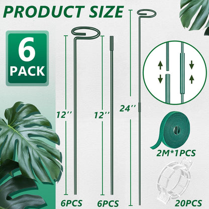 6 Pack 24 in Extendable Plant Support Stakes for Outdoor Plants and Flowers | Adjustable 12 to 24 Inch garden sticks for indoor outdoor, fits orchid, tomato, vegetables and monstera