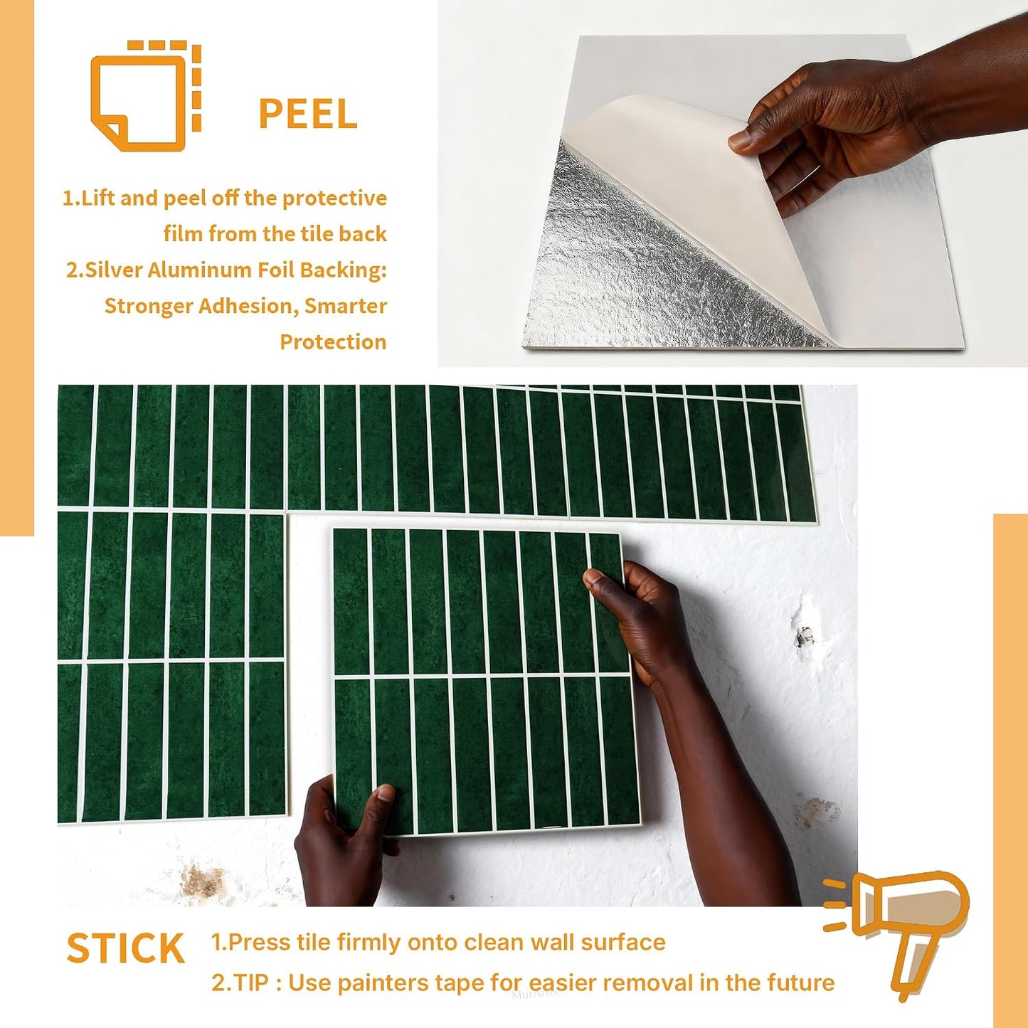 Peel and Stick Backsplash Tiles for Kitchen Bathroom - 10 Sheets 11.61" x 11.61" 3D Self Adhesive Wall Tiles Waterproof Hard PVC Ceramic Tile Easy DIY Installation Green