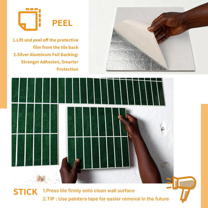 Peel and Stick Backsplash Tiles for Kitchen Bathroom - 10 Sheets 11.61" x 11.61" 3D Self Adhesive Wall Tiles Waterproof Hard PVC Ceramic Tile Easy DIY Installation Green