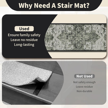 Non-Slip Carpet Stair Treads 15PCS, 8"x30" Peel and Stick Stair Runner for Wooden Steps Indoor, Washable Reusable Adhesive Backing, Pet-Friendly Safety Mats for Kids, Elders, Dogs