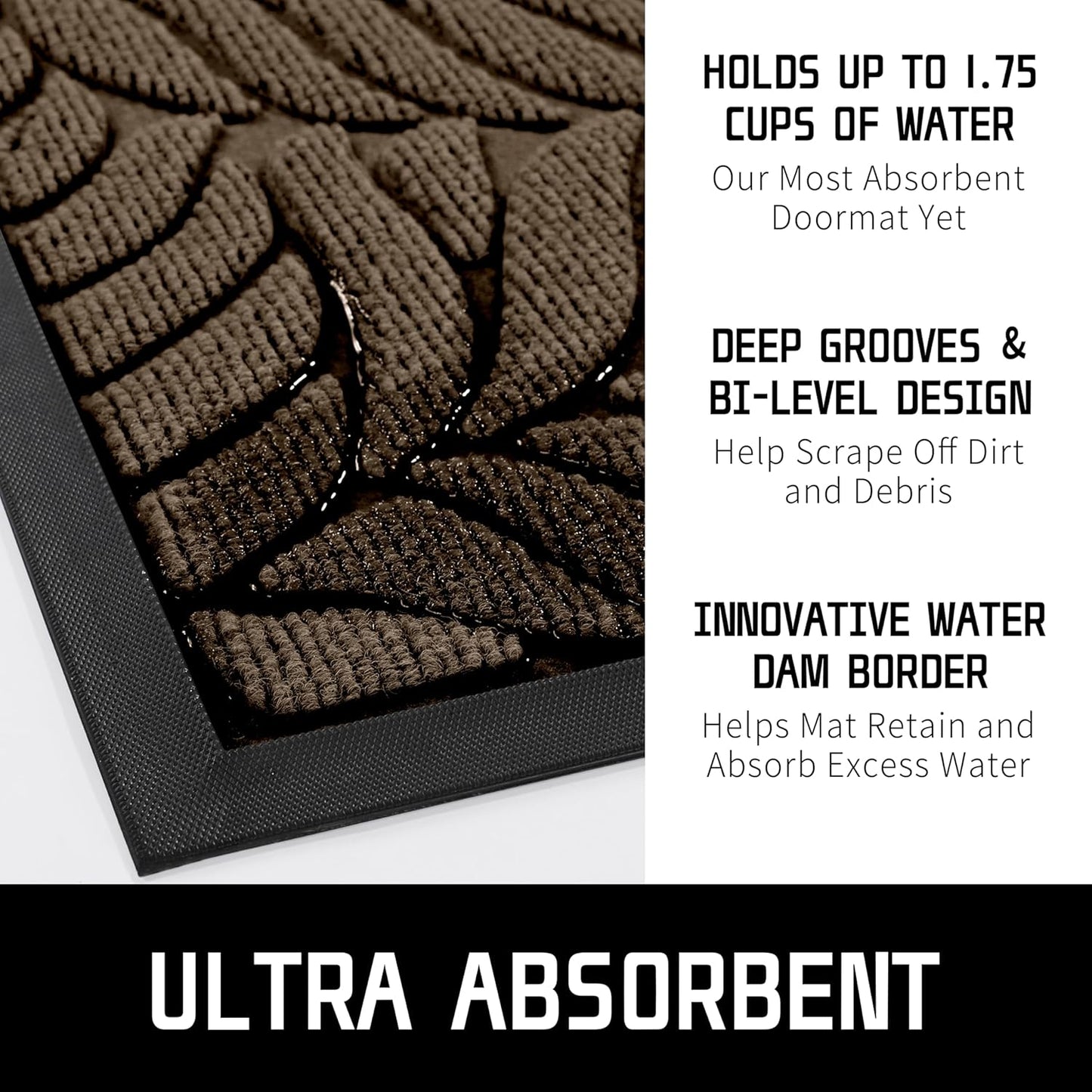 Yimobra Front Door Mat Outdoor Indoor, 29.5x17 All-Season Waterproof Door Mat Outside Entrance, All-Weather Non-Slip Outside Doormat for Garage Patio Entryway, Brown