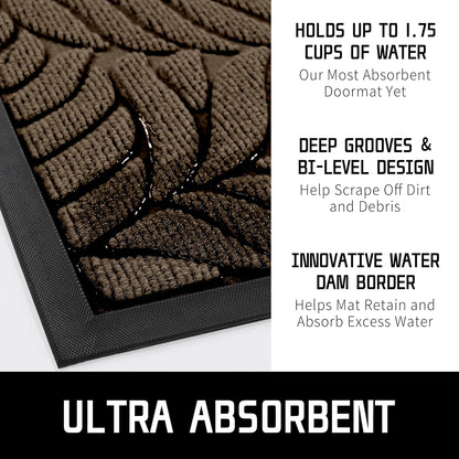 Yimobra Front Door Mat Outdoor Indoor, 29.5x17 All-Season Waterproof Door Mat Outside Entrance, All-Weather Non-Slip Outside Doormat for Garage Patio Entryway, Brown