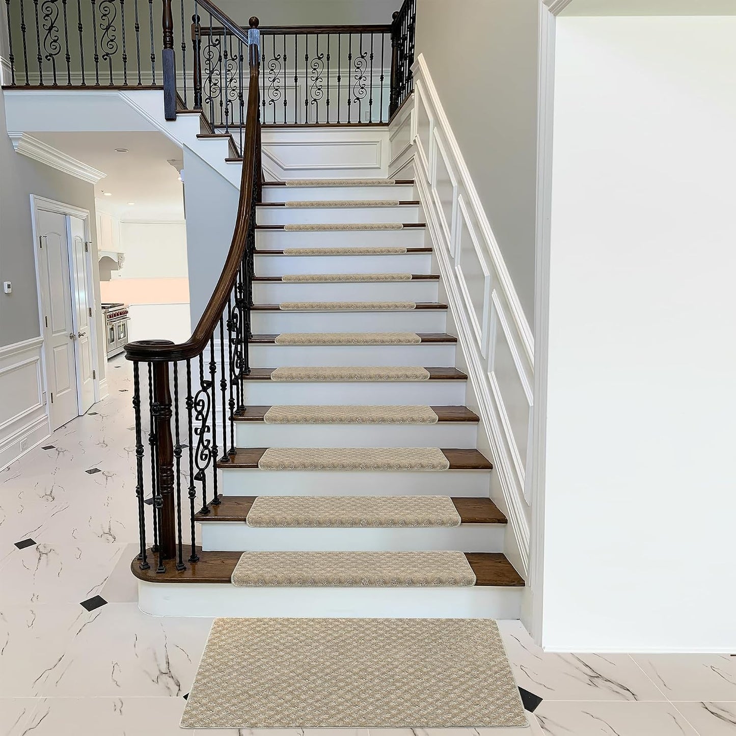 PURE ERA Carpet Stair Treads Tape Free Non Slip Indoor Stair Carpet Stair Protectors Pet-Friendly Non-Slip Skid Resistant Washable Reusable 8" x 30"(2 Pieces,Black)