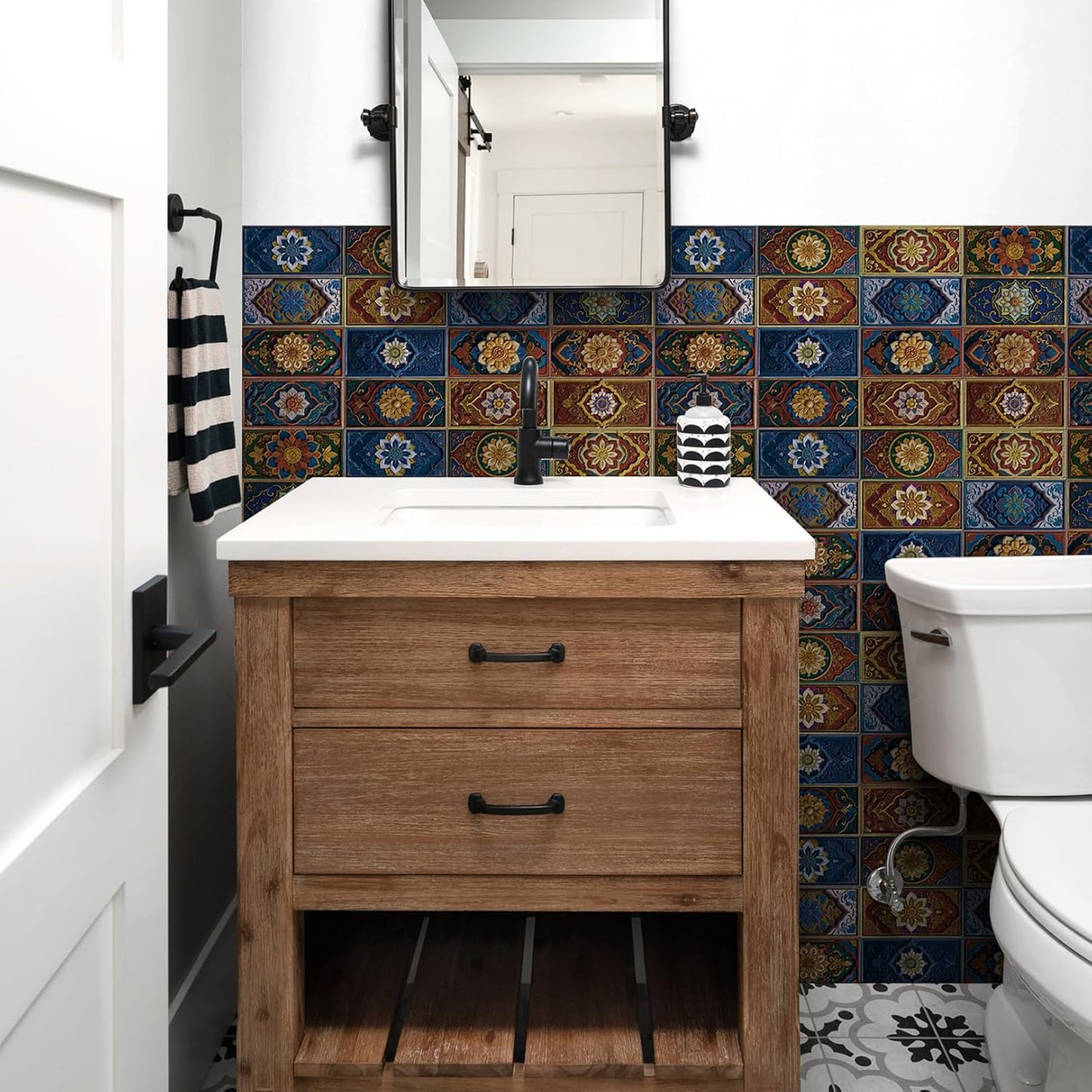 VICCI 32Pcs Tile Decals - Peel and Stick Kitchen Backsplash - Decorative Wall Tiles Stickers 8" x 4" Self-Adhesive Waterproof Removable for Bathroom Cabinets Home DIY Projects Decor