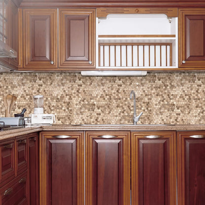 Peel and Stick Subway Backsplash Tiles, 5 Pack, 12 x 12 in, Almond | extra thick 3D wall panels, heat and water resistant wall panels, easy DIY kitchen, bathroom, laundry, fireplace wall décor