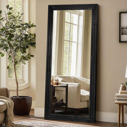 65"x22" Full Length Mirror Solid Wood Frame Floor Mirror with Stand for Living Room, Bedroom Hanging Standing or Leaning, Brown