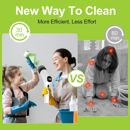 WKY-Electric Spin Scrubber - 10-in-1 Cordless Shower Scrubber & Cleaning Brush with Extendable Handle, 2 Speeds, IPX7 Waterproof Brush Heads, LED Display, Smart AI Chip,for Bathroom, Kitchen White