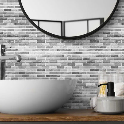 URCOLOR 10-Sheet Peel and Stick Backsplash Tile for Kitchen - 12”×12” Stick on Wall Tile for Bathroom, Black White Grey