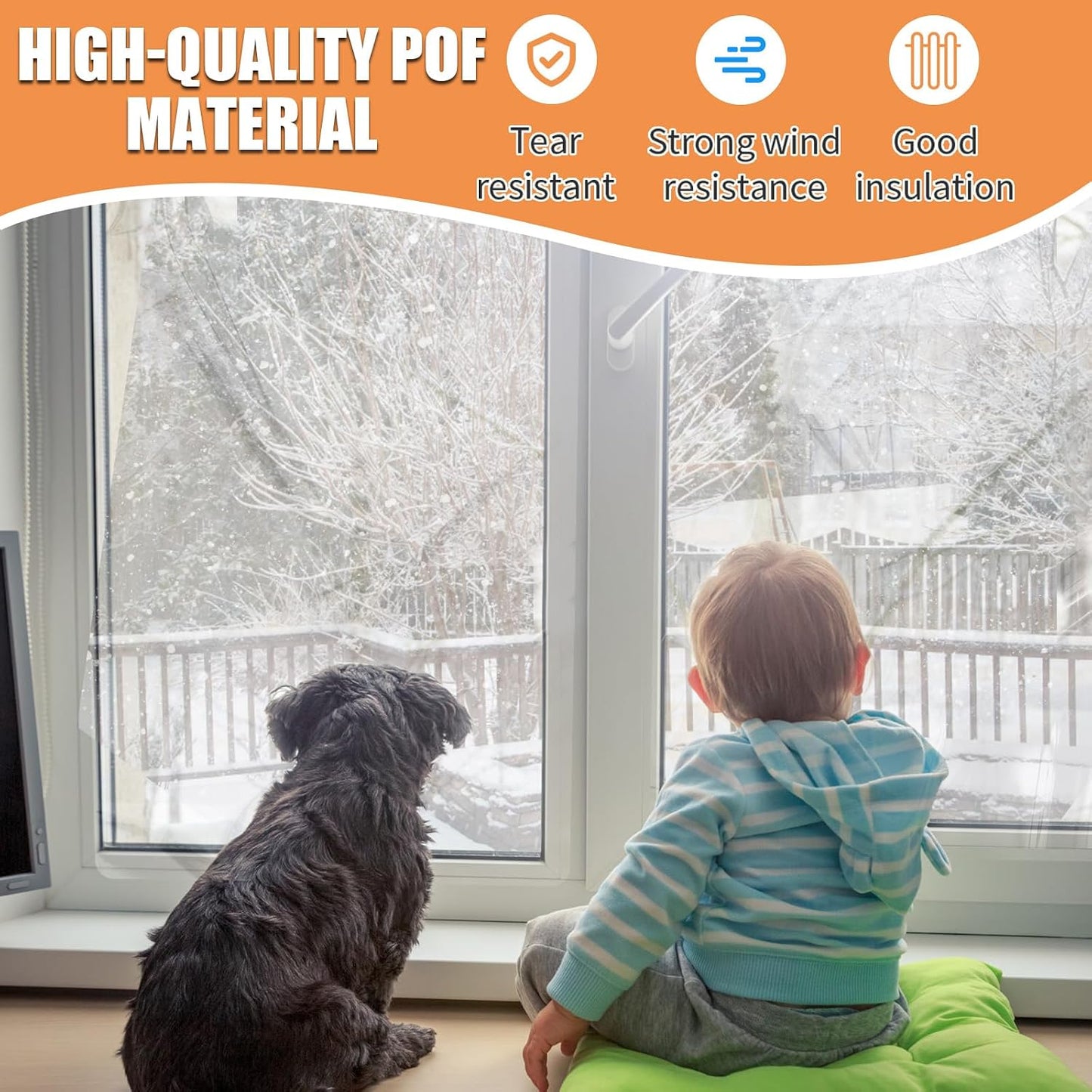87×118in Patio Door Window Insulation Kit for Winter- Thicken Indoor Large Window Plastic for Winterizing, Clear Window Covering Shrink Film with Double-Side Tape to Keep Cold Out