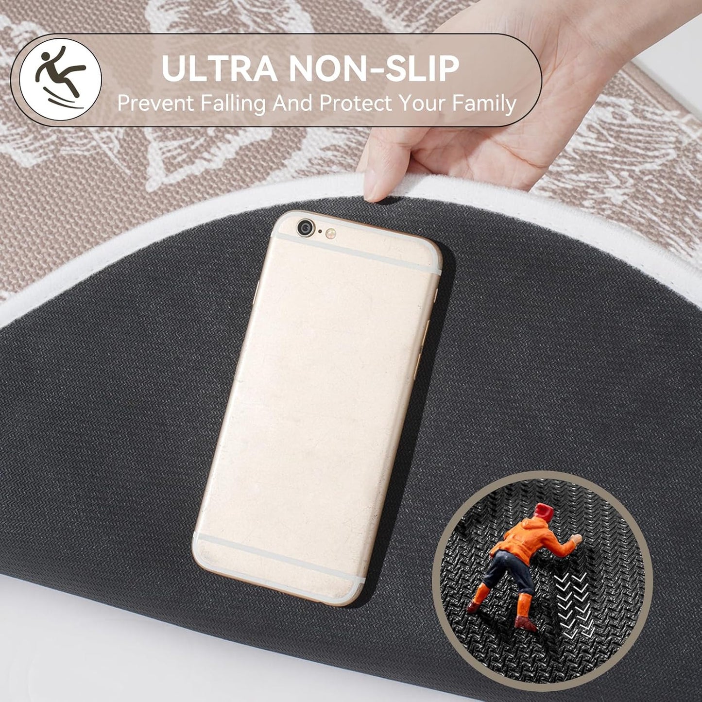 YDKGL Ultra Thin Bathroom Rugs Mat Quick Dry Absorbent Non Slip Bath Mat Bath Mats for Bathtub Mat Bathroom Carpet Fit Under Door Washable Floor Rubber Half Round Bath Rugs Grey 16x24