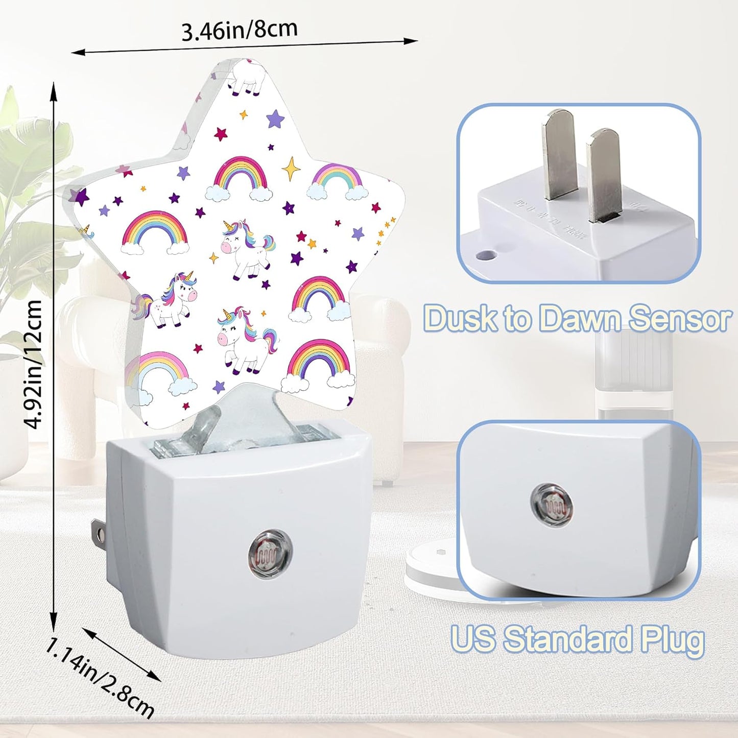 Lavender Butterfly Nightlight,Summer Flowers Star Night Lights Plug into Wall Decorations for Bedroom Bathroom,Dusk to Dawn Sensor Kitchen Hallway Stairs Energy Efficient Desk Lamp