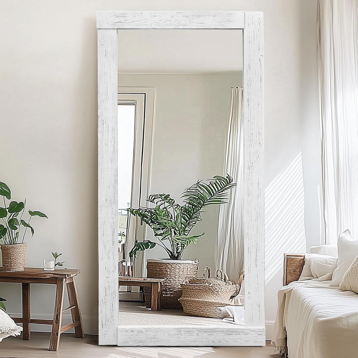 Solid Wood Full Length Mirror - 65"x22" Arched Floor Mirror, Free Standing & Wall Mounted - Elegant Design for Bedroom, Dressing Room, Hallway, Brown