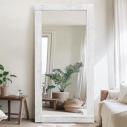 Solid Wood Full Length Mirror - 65"x22" Arched Floor Mirror, Free Standing & Wall Mounted - Elegant Design for Bedroom, Dressing Room, Hallway, Brown