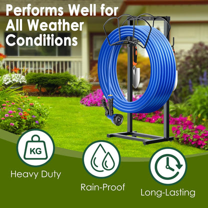 Metal Garden Hose Holder, Heavy Duty Water Hose Hanger, Wall Mounted Hoses Organizer, Hose Reel Stand Rack Hook, Hose Storage hold 150Ft Water Hoses for Outside Yard