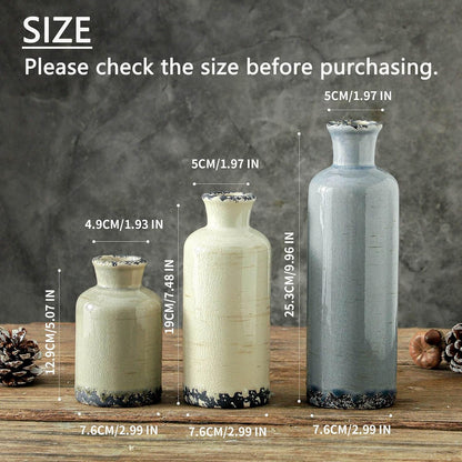Ceramic Vase Set of 3, Neutral Flower Vases Home Decor, Pottery Rustic Farmhouse Decorative Vases Modern Decor for Table Mantel Entryway Bookshelf Living Room Kitchen Bedroom - Brown